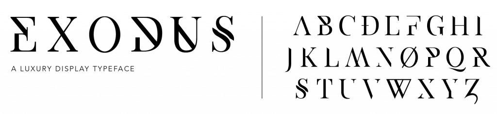 Exodus is a display serif typeface created by American Andrew Herndon. Sometimes luxurious and sometimes wacky, the Exodus font family boasts an impressive six styles and more than 100 characters.