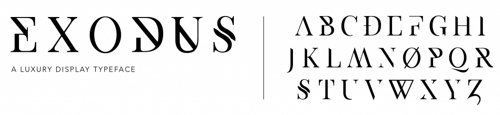 Exodus is a display serif typeface created by American Andrew Herndon. Sometimes luxurious and sometimes wacky, the Exodus font family boasts an impressive six styles and more than 100 characters.